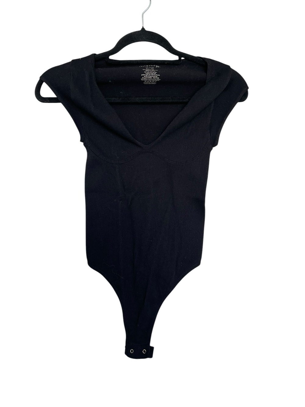 Free People Black Ribbed V-Neck Bodysuit